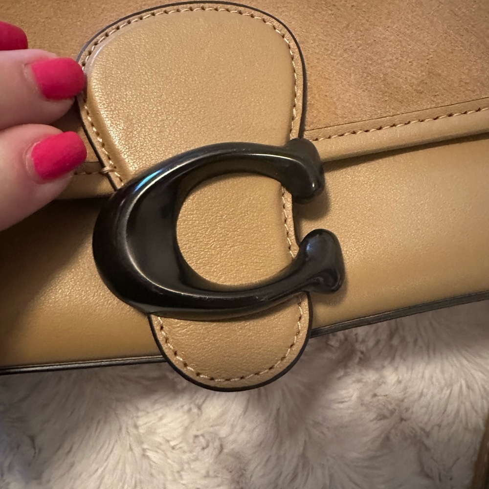 Coach Soft Tabby Suede and Leather Shoulder Bag in Tan with Black Hardware - Picture 9 of 14
